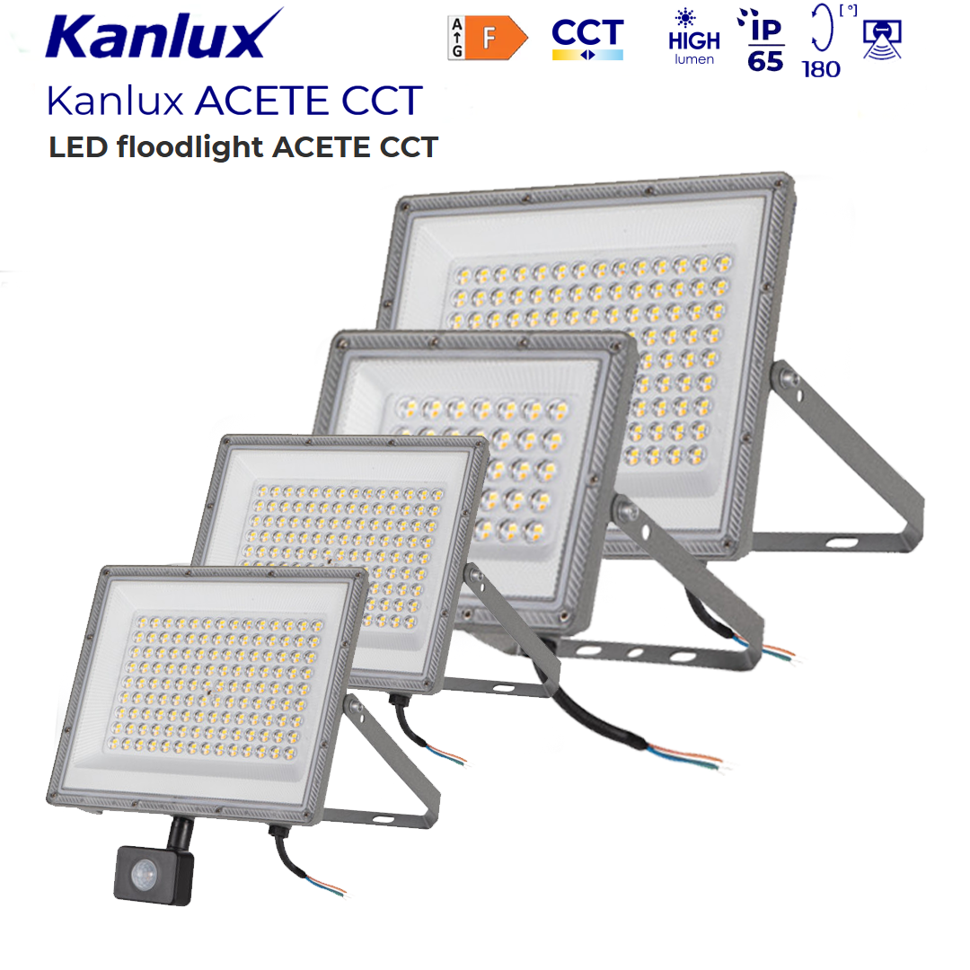 Kanlux ACETE LED Outdoor Floodlight CCT 3000K 4000K 6500K IP65 with/without Sensor - 10W to 100W Options