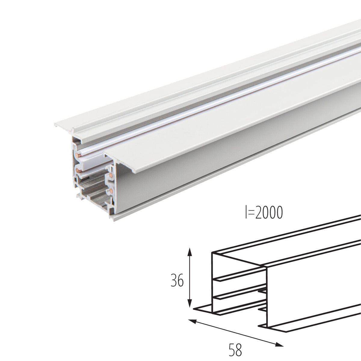 Kanlux TEAR N R-TR 2M 3C 3 Circuit Recessed Ceiling Mounted Track Rail Length