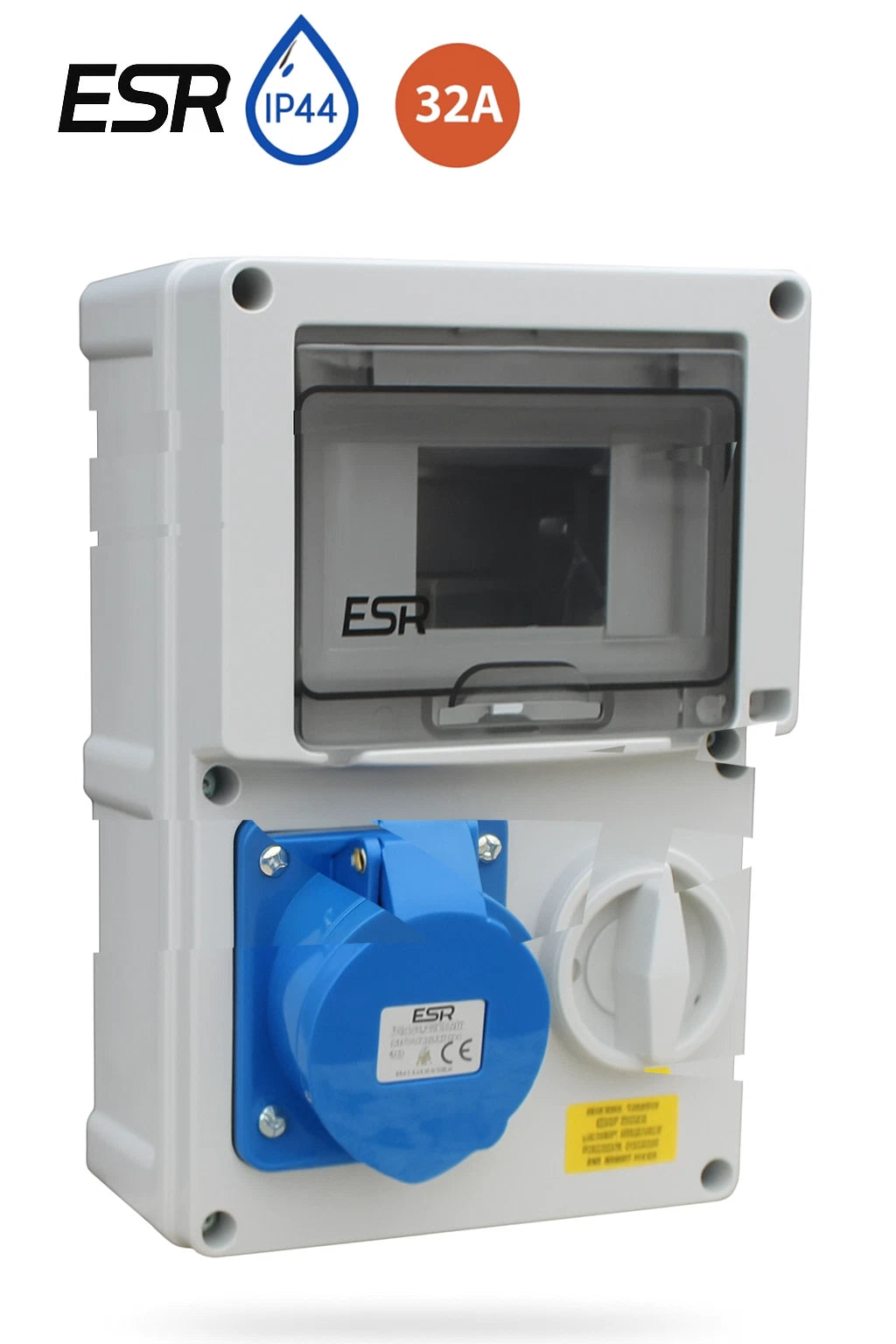 ESR Switched RCD Interlock Socket IP44 32A 2P+E 3 Pin 200V - 250V Single Phase