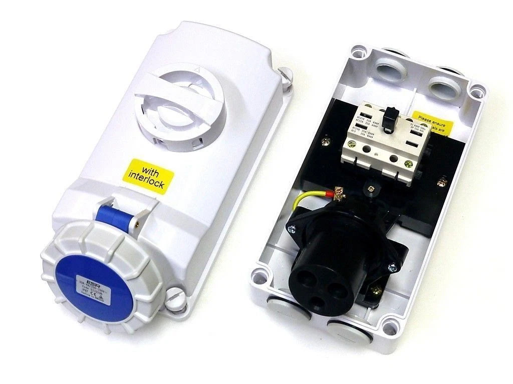 ESR 32A Socket Interlock 2P+E 3 Pin Waterproof IP67 Isolator Switch 200V - 250V