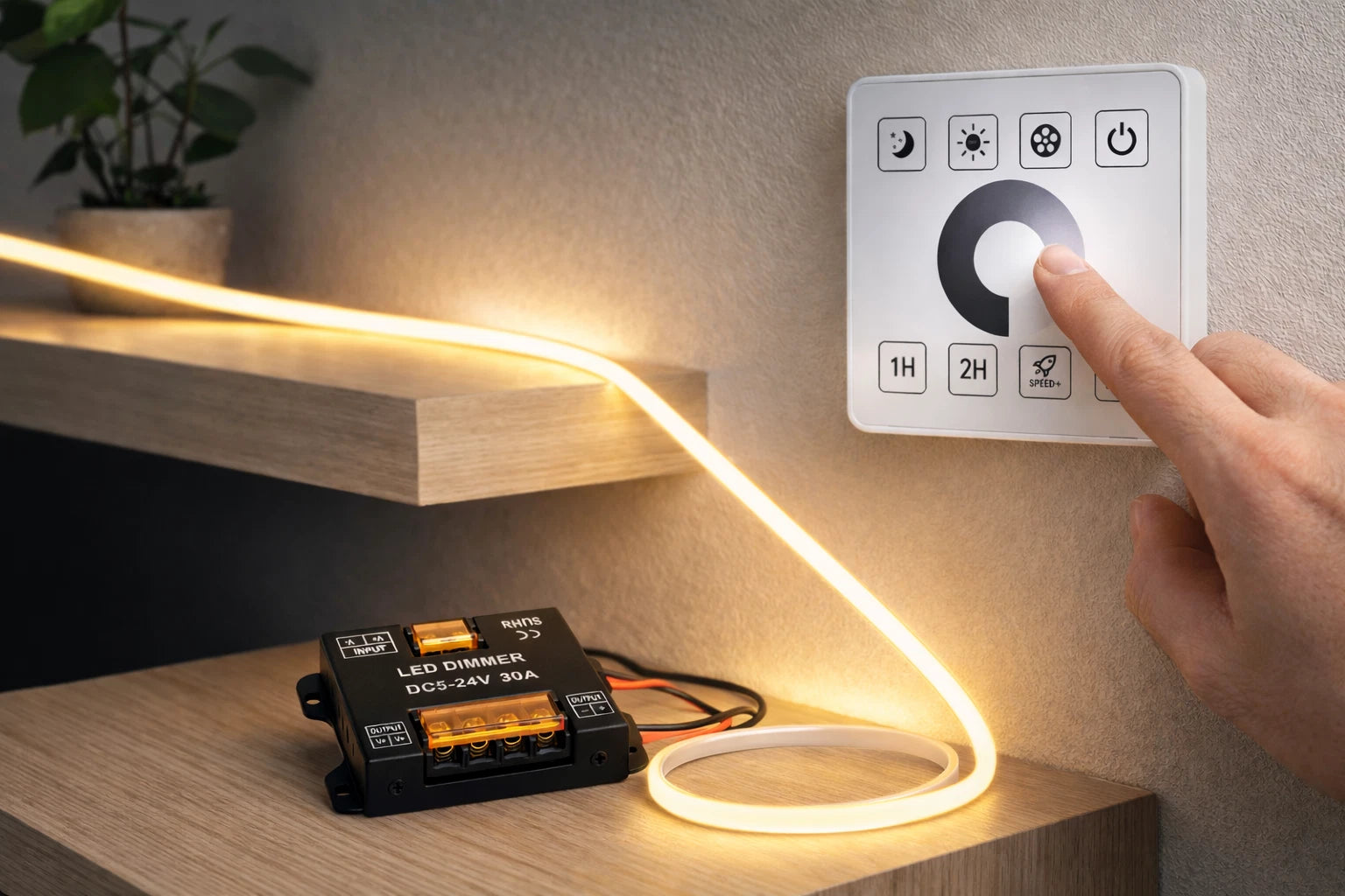 Wireless Touch Wall Dimmer Switch DC5-24V 30A PWM Controller Single Colour LED