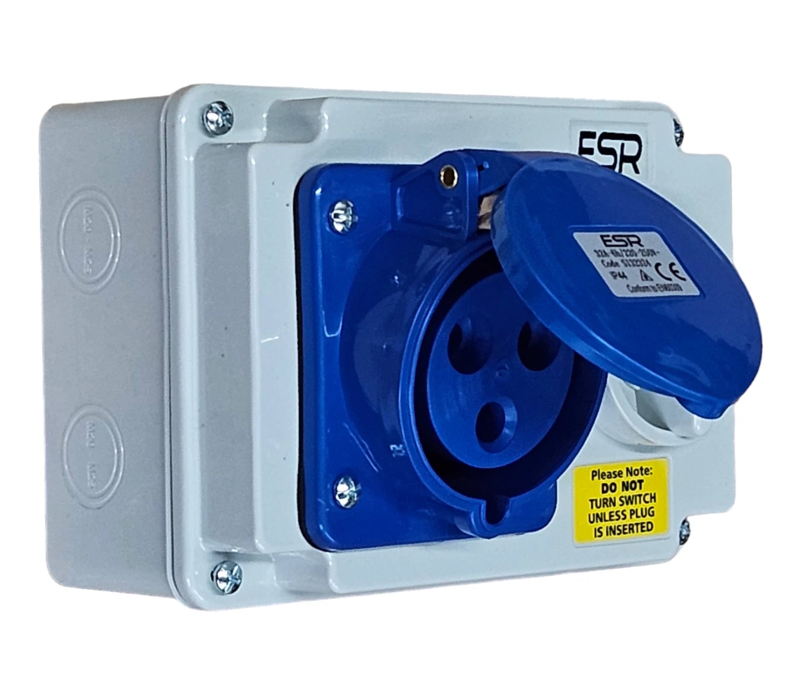ESR Interlocked Socket 3 Pin Single Phase 240v IP44 2P+E 32A Weatherproof Switch