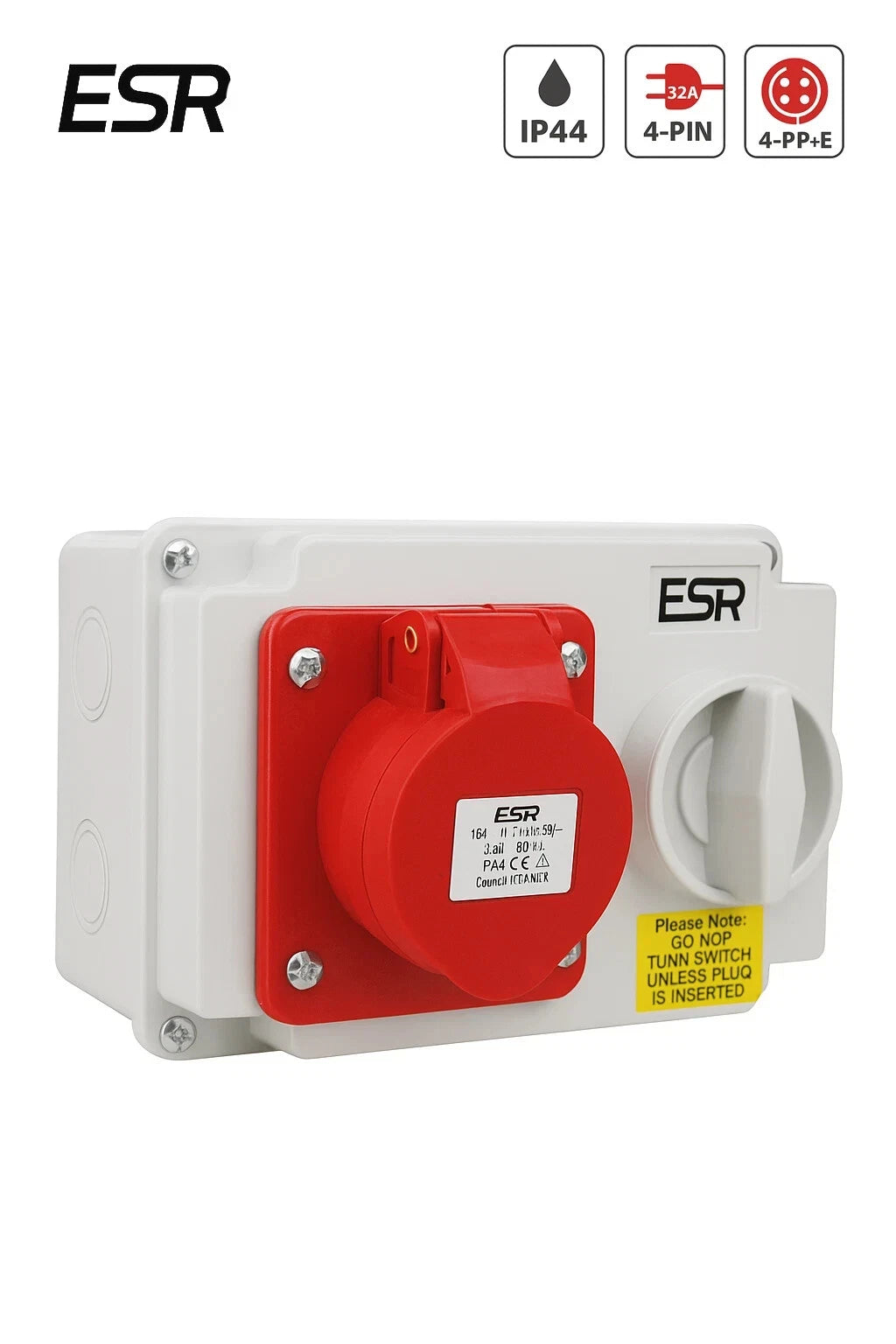ESR IP44 SWITCHED INTERLOCK SOCKET 16A 3P+N+E 380-415V 6H