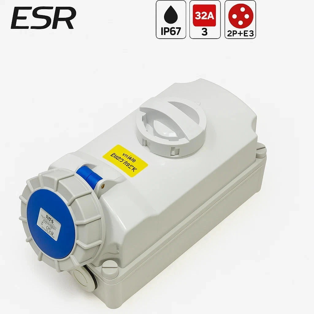 ESR 32A Socket Interlock 2P+E 3 Pin Waterproof IP67 Isolator Switch 200V - 250V