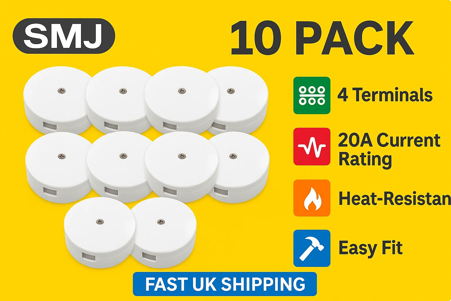 10x SMJ 20A 4 Terminal Junction Boxes 250V Cable Connector – UK Stock Fast