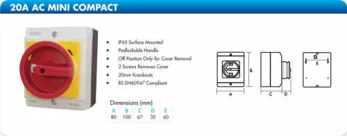 ESR 3 Pole 20A IP65 Rotary Isolator Switch Disconnector Electrical Enclosure Box