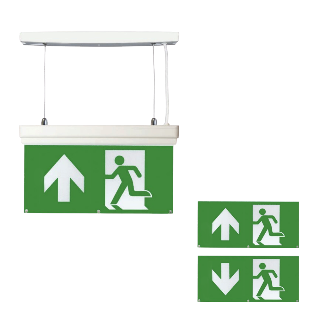 3W 3-in-1 LED Emergency Exit Sign Light Hanging Rear Side Mounted 3hr Maintained Non Maintained