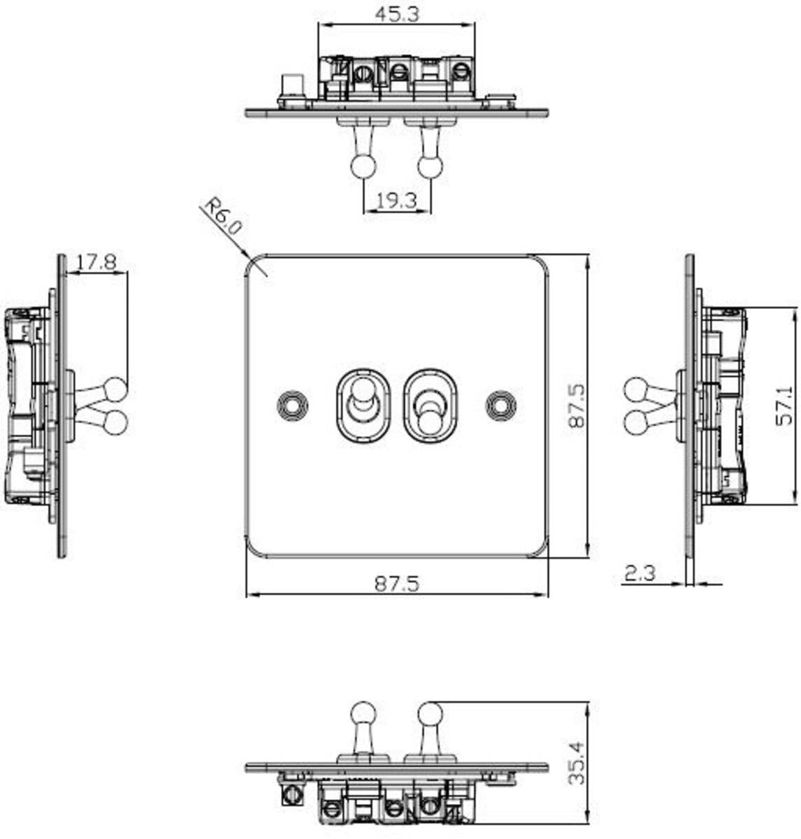 Knightsbridge Screwless 10AX 2G 2 Way Toggle Wall Switch