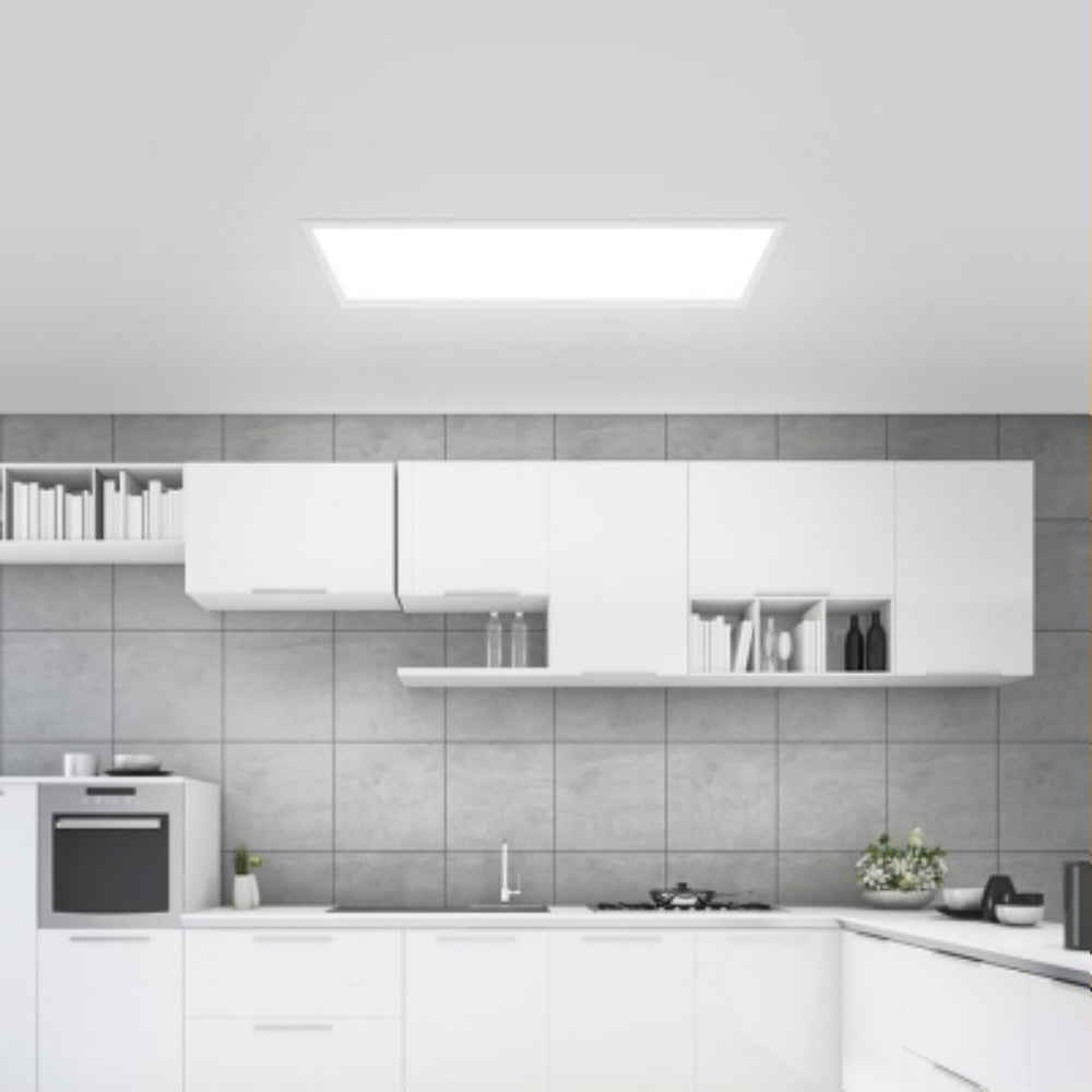 1200x600 LED ceiling panel lighting in modern office interior