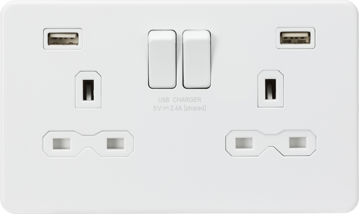 Knightsbridge 13A 2G switched socket with Dual USB charger A + A 2.4A