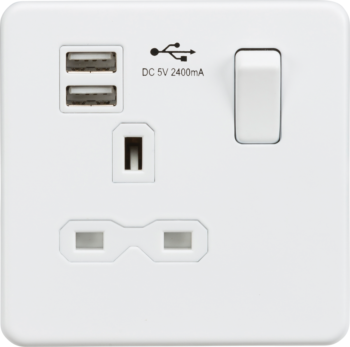 Knightsbridge Screwless 13A 1G switched socket with dual USB Charger 2.4A
