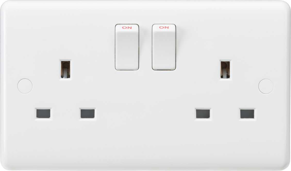 Knightsbridge Curved Edge 13A 2G Wall Socket Switched, Unswitched, USB Charger