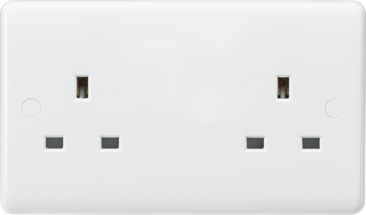 Knightsbridge Curved Edge 13A 2G Wall Socket Switched, Unswitched, USB Charger