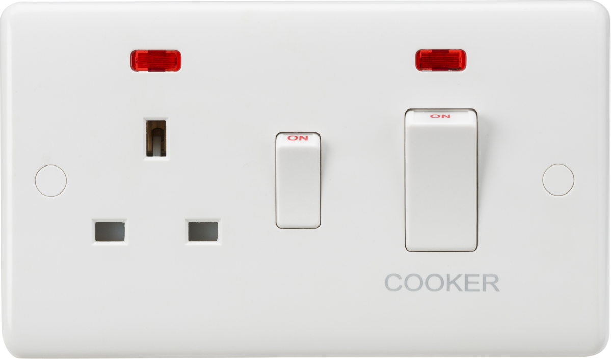 Knightsbridge Curved Edge 45A DP Cooker Switch and 13A Switched Socket