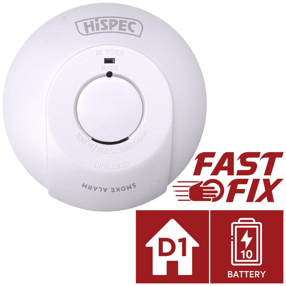 Hispec Interconnectable Fast Fix Mains Smoke, Heat, CO Detector Alarm 10yr Rechargeable Battery