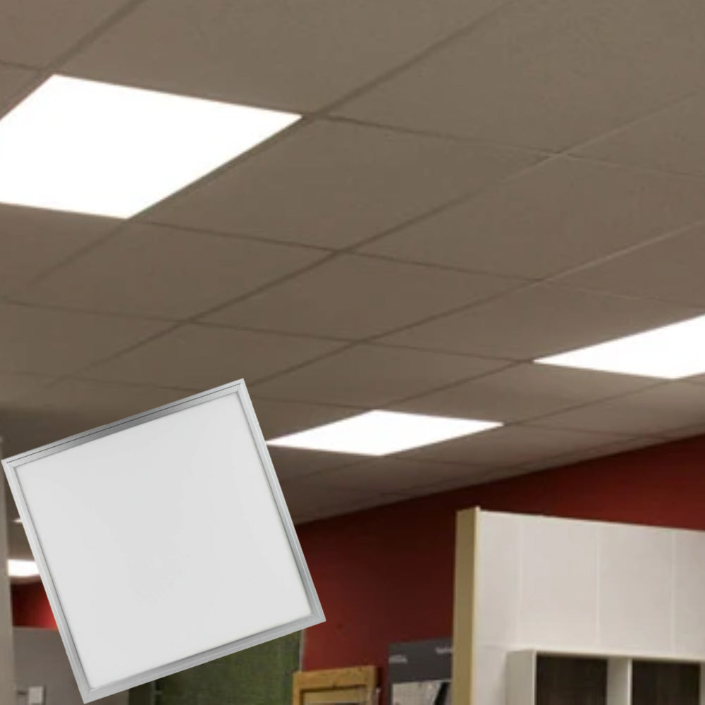 48W 600x600 LED Ceiling Panel Displayed in Commercial Office Interior