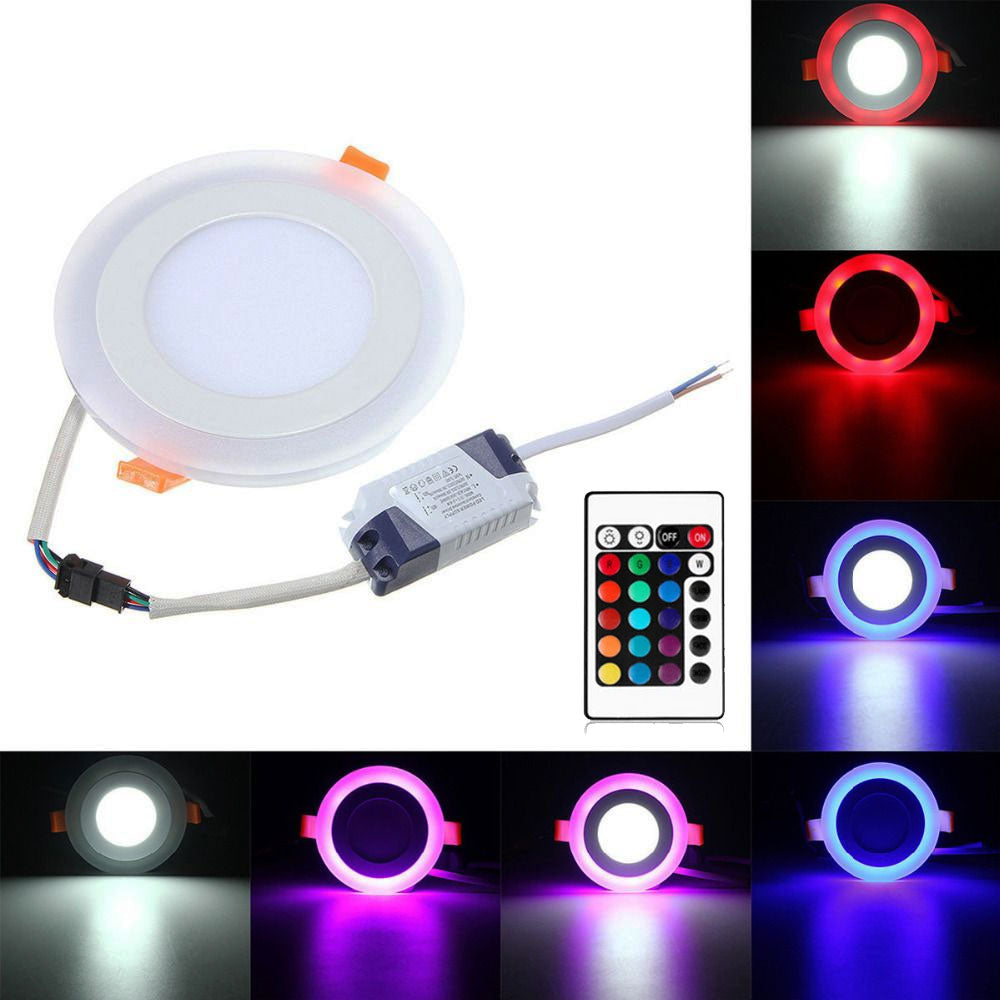 3 Mode RGB LED Ring Halo Slim Recessed Panel Ceiling Light Round Remot