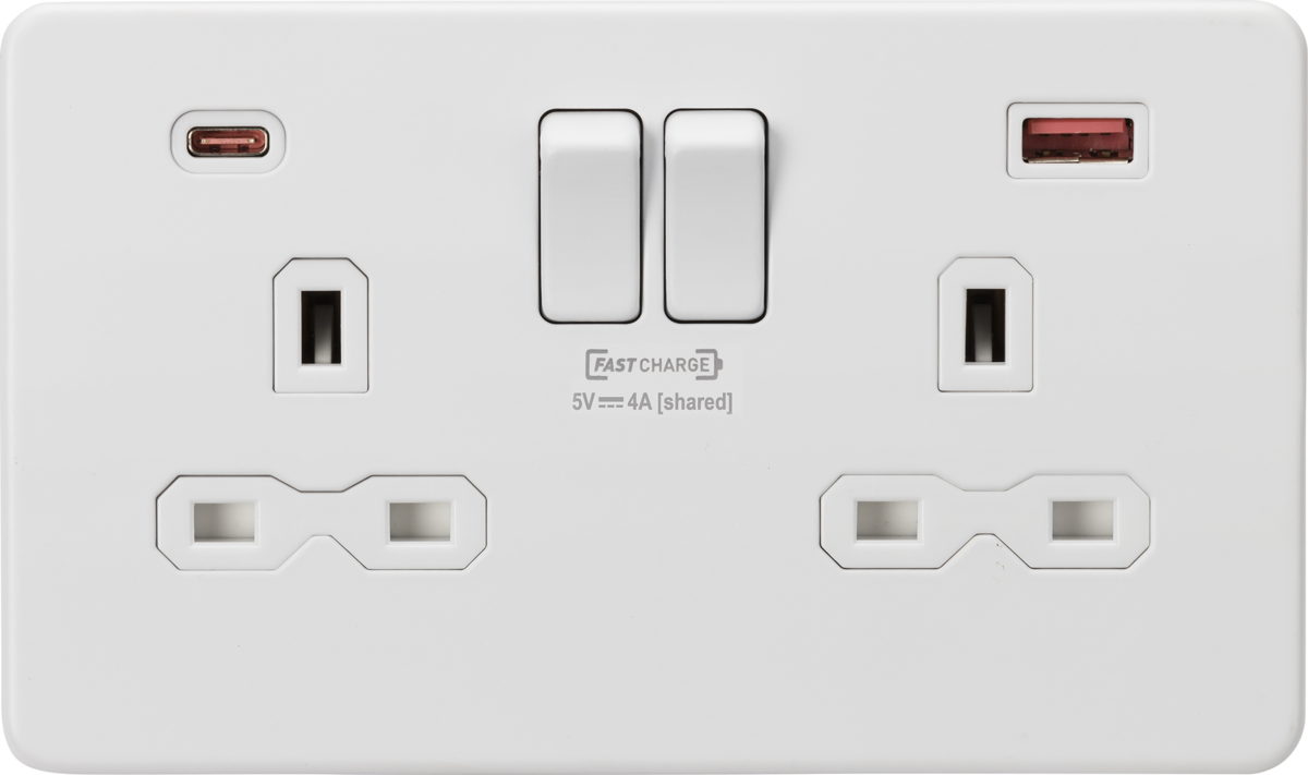 Knightsbridge 13A 2G DP Switched Socket with dual USB FAST CHARGE A+C