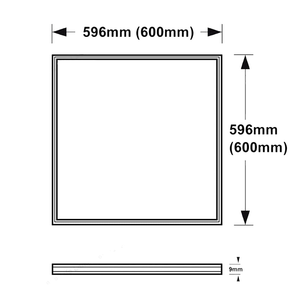 600x600 LED Ceiling Panel 48W Dimensions Diagram – 595x595x9mm