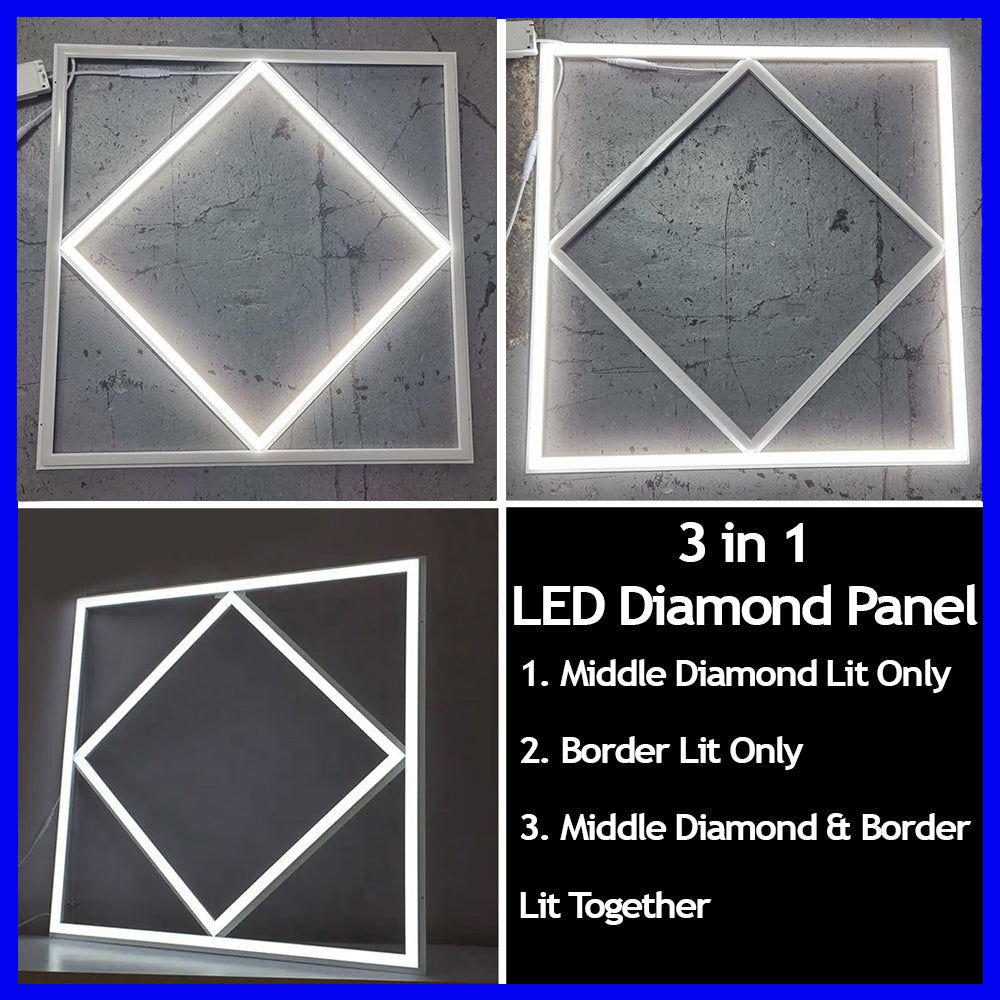 Manningham Lighting 600x600 LED Diamond Lattice Edge Lit Frame Ceiling Recessed Panel Light