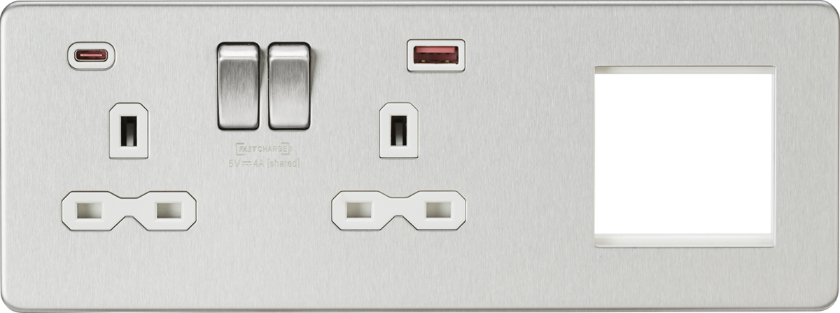 Knightsbridge Screwless 13A 2G DP Socket with USB Fastcharge + 2G Modular Combination Plate
