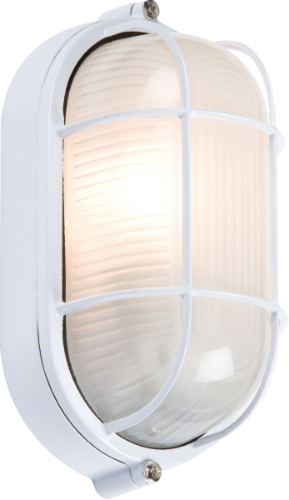 Knightsbridge 230V IP54 60W Oval Bulkhead with Wire Guard and Glass Diffuser