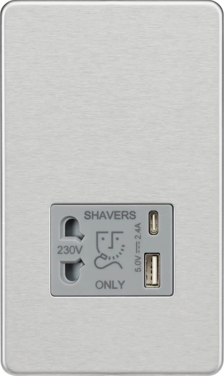 Knightsbridge Shaver Socket with Dual USB A+C 5V DC 2.4A Shared