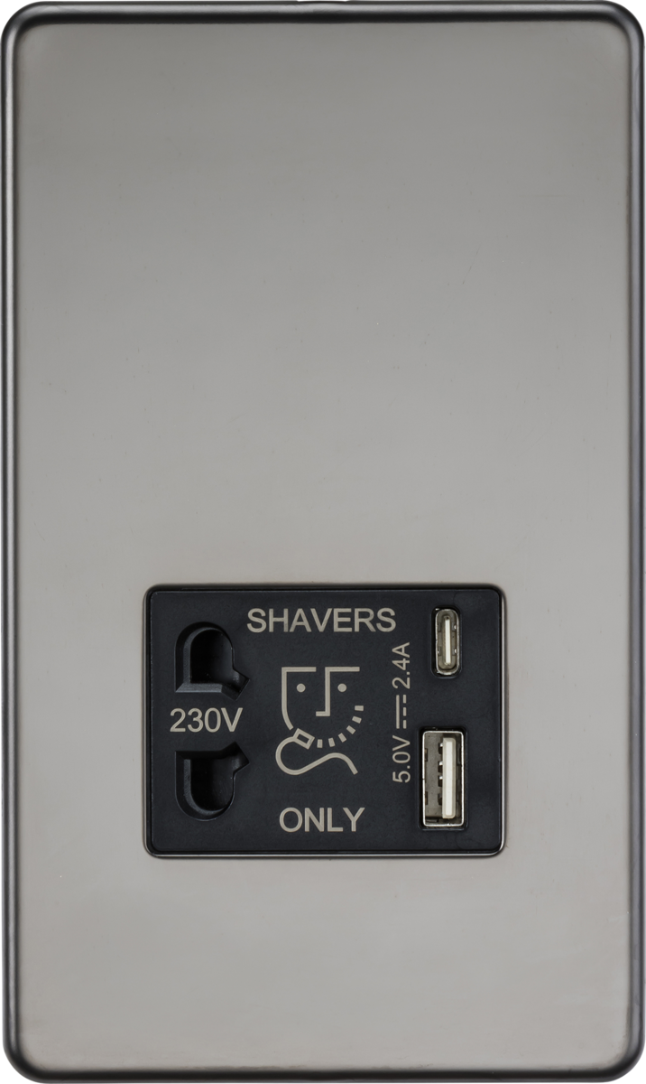 Knightsbridge Shaver Socket with Dual USB A+C 5V DC 2.4A Shared