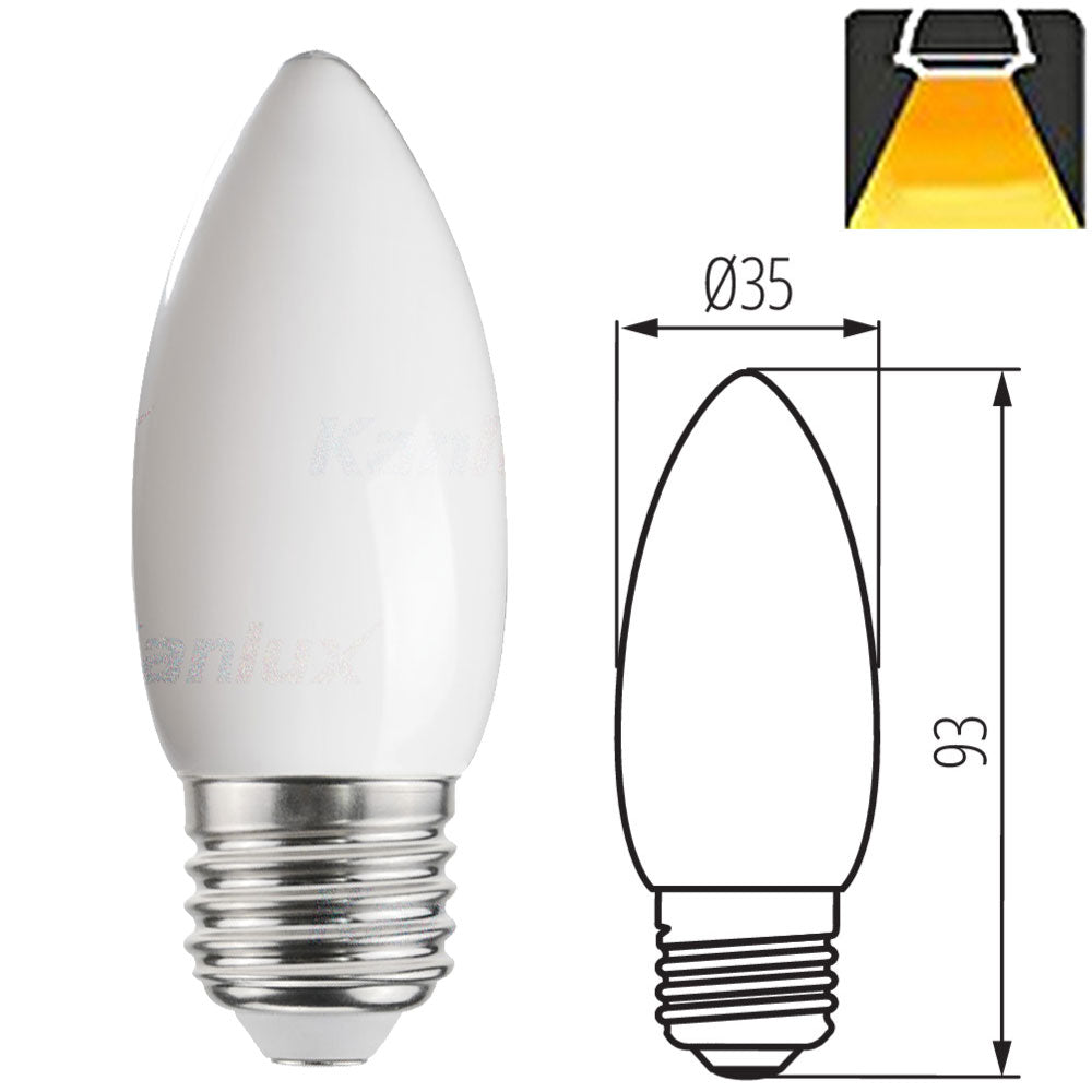 Kanlux XLED C35 E27 6W LED Filament Candle Frosted Light Bulb