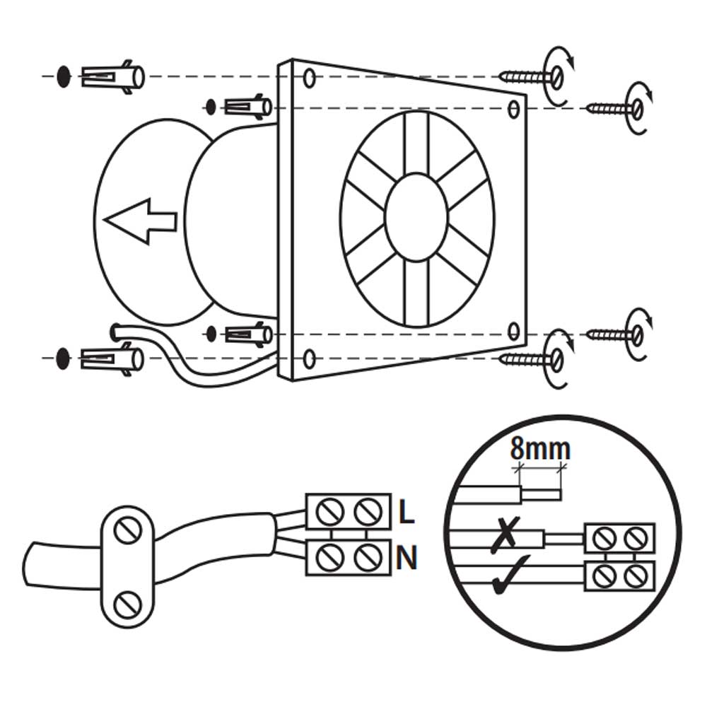 Kanlux CYKLON 6" Inch 150mm Kitchen Toilet Extractor Fan Pull Cord Adjustable Timer