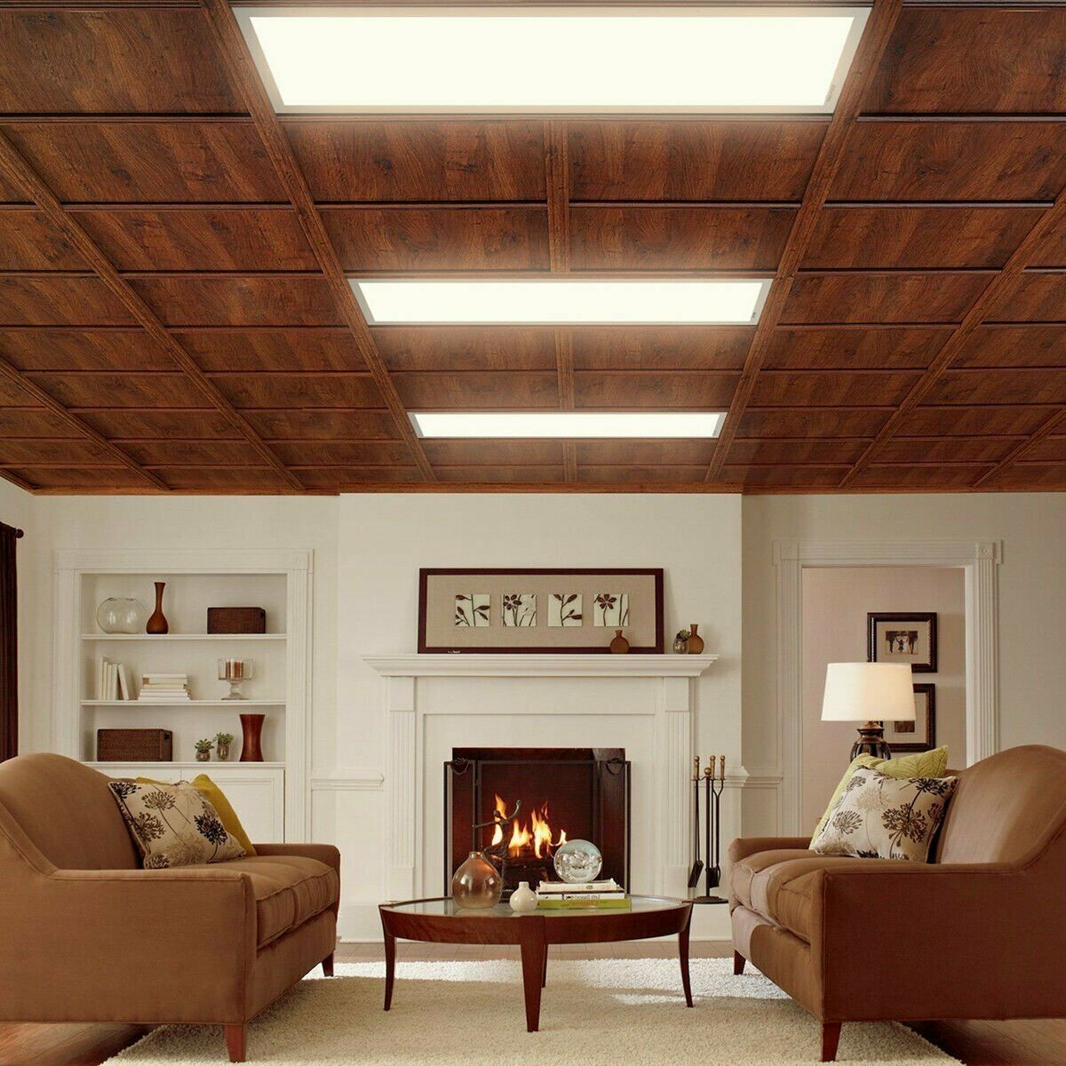 Recessed LED ceiling panel providing daylight lighting in interior room