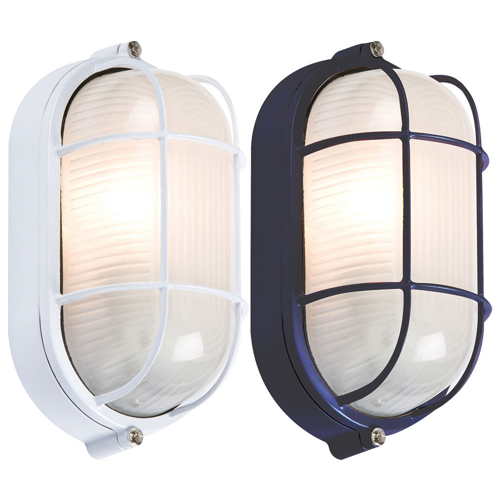 Knightsbridge 230V IP54 60W Oval Bulkhead with Wire Guard and Glass Diffuser