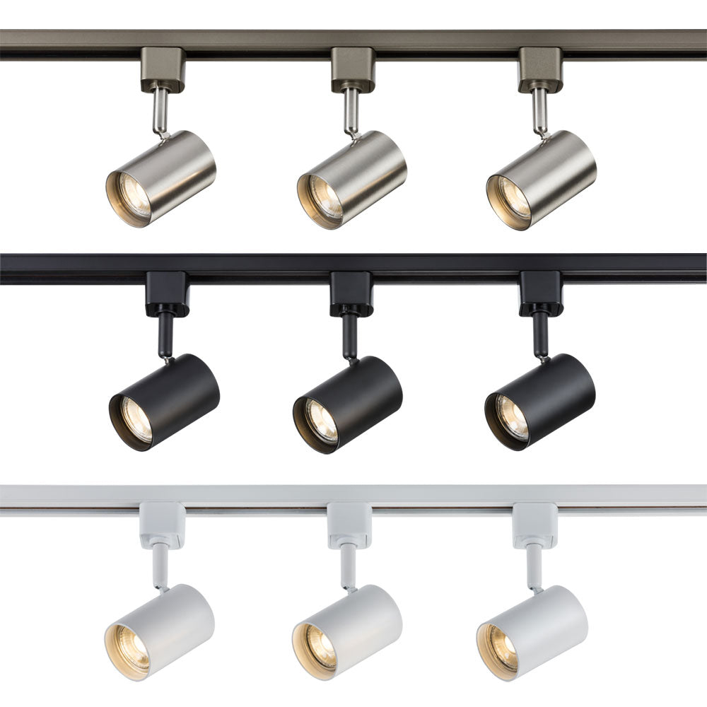 LED track lighting system 1M single circuit track light kit with 3 adjustable GU10 ceiling spotlights in brushed chrome, black and matt white